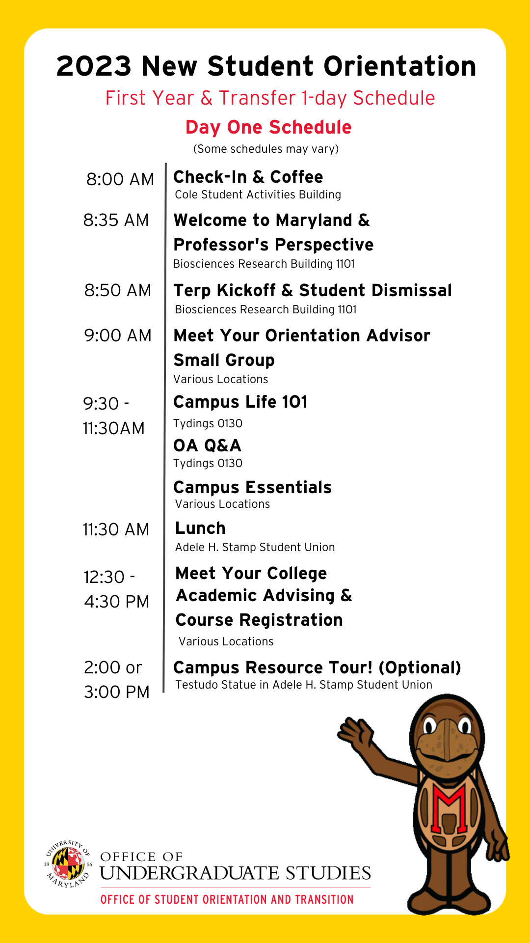 First Year Registration Schedules Umd Orientation