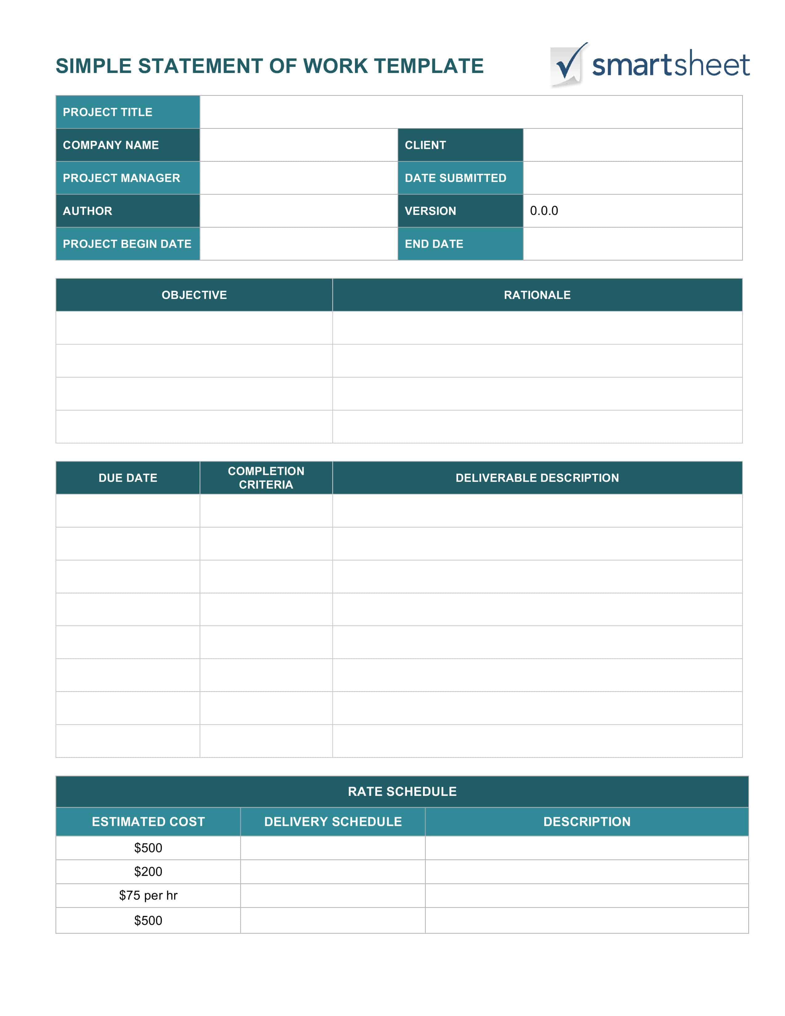 Free Statement Of Work Templates Smartsheet