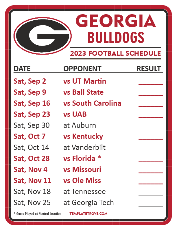 Uga Game Time Schedule